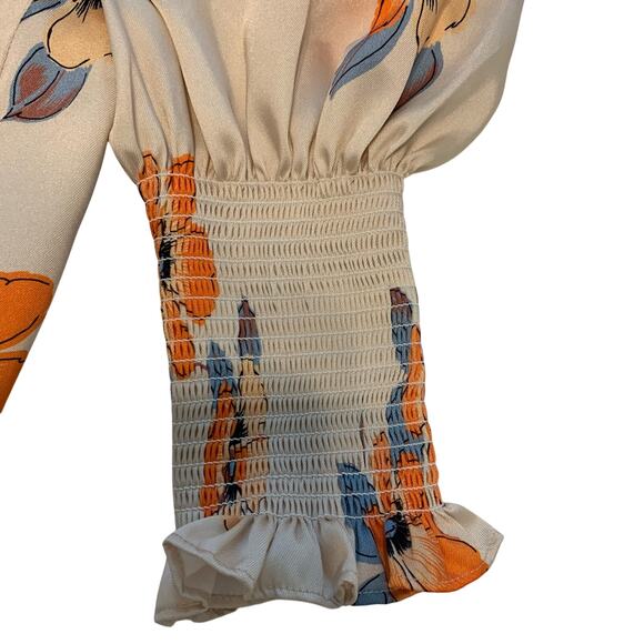 Nicholas Cream Floral Puff Sleeve Crop Top Blouse Size 2 - Picture 3 of 7